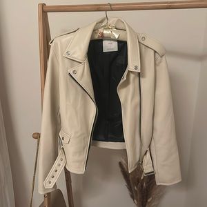 Mango faux leather Moto jacket- cream